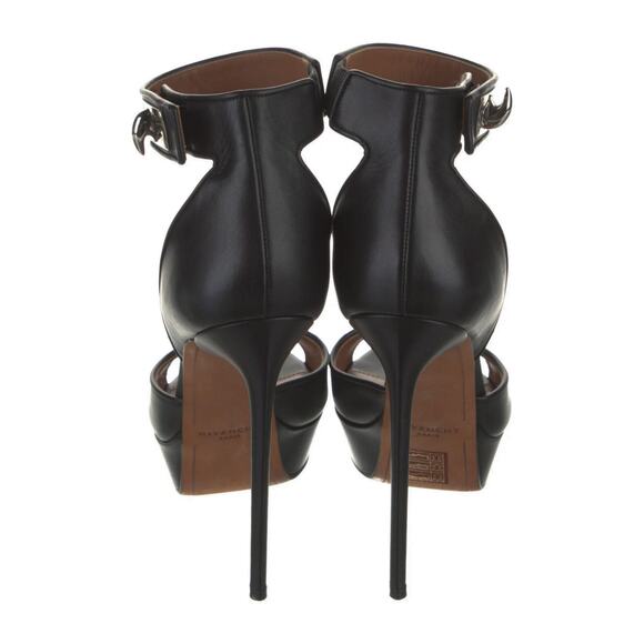 Givenchy Black Leather Ankle Strap Shark Lock Platform Heels Sandals Size 39 - Picture 4 of 8